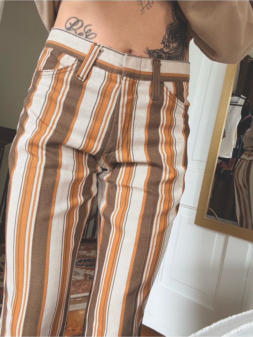 Striped Trousers in Cream, Brown & Mustard